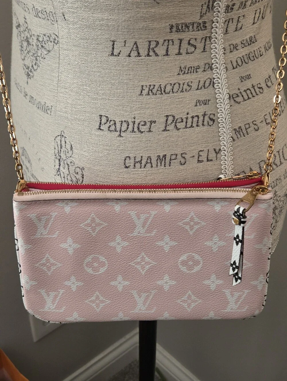 Authentic LV Double Zip Pochette Giant Monogram Pink Red White Crossbody Bag